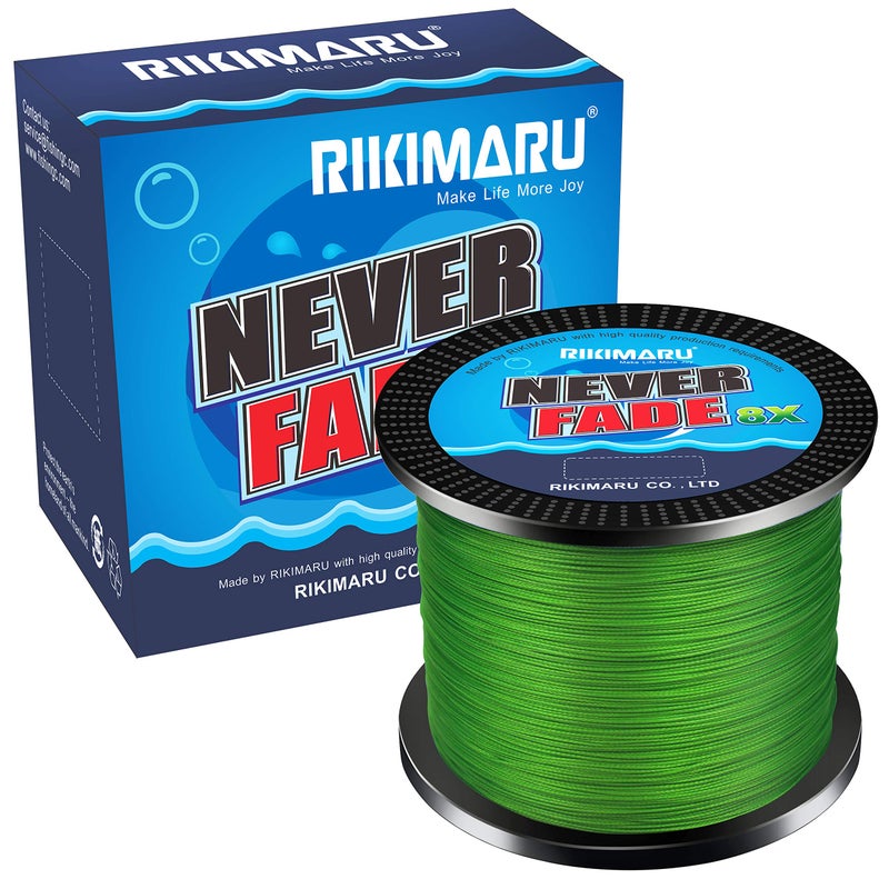 Rikimaru Never Fade 8X خط صيد مجدول 10-80LB 150-600Yds (600yds-أخضر ساطع، 10LB-0.10 مم (8 فروع)) - Image 1